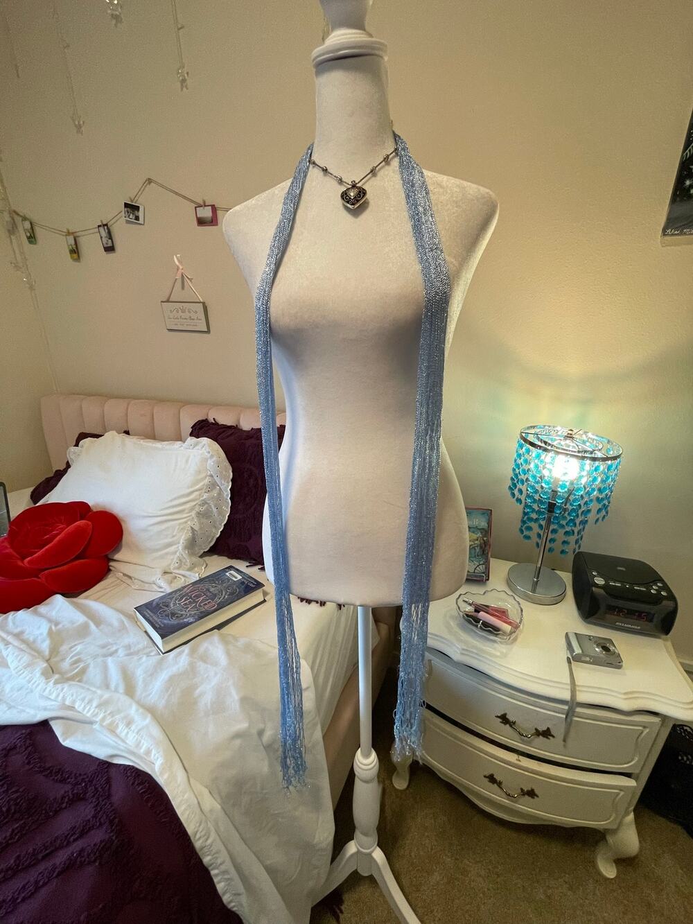 blue y2k metallic skinny scarf
